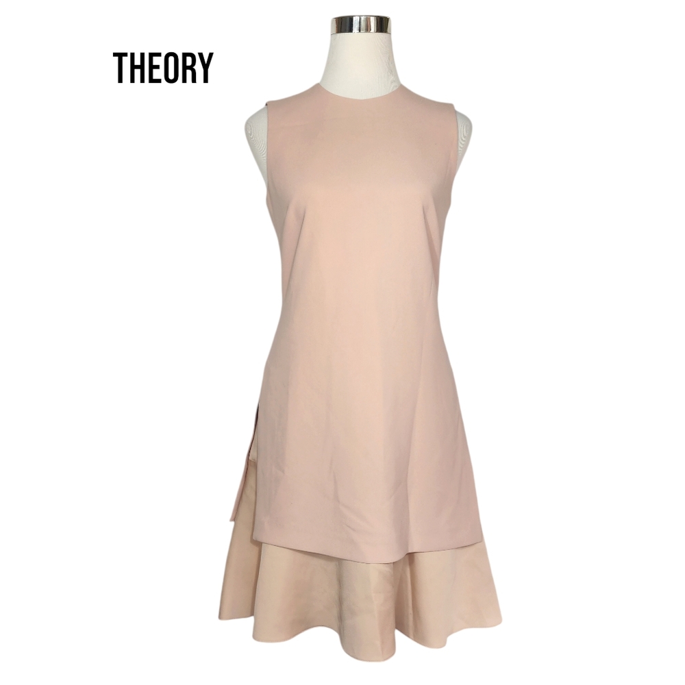 Theory Sz 4 Pullover Sleeveless A-line Tiered Malkan Mini Dress in Blush Pink.